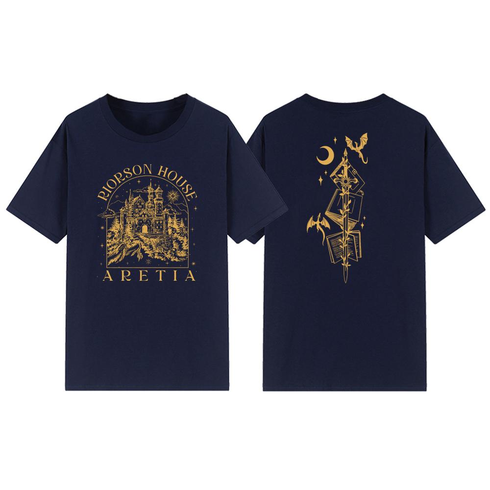 

Футболки Xaden Riorson House Футболка Iron Flame Футболка з двостороннім принтом Дракона Унісекс Футболки з коротким рукавом Графічні футболки Вінтажний вуличний одяг Топи L темно-синього кольору