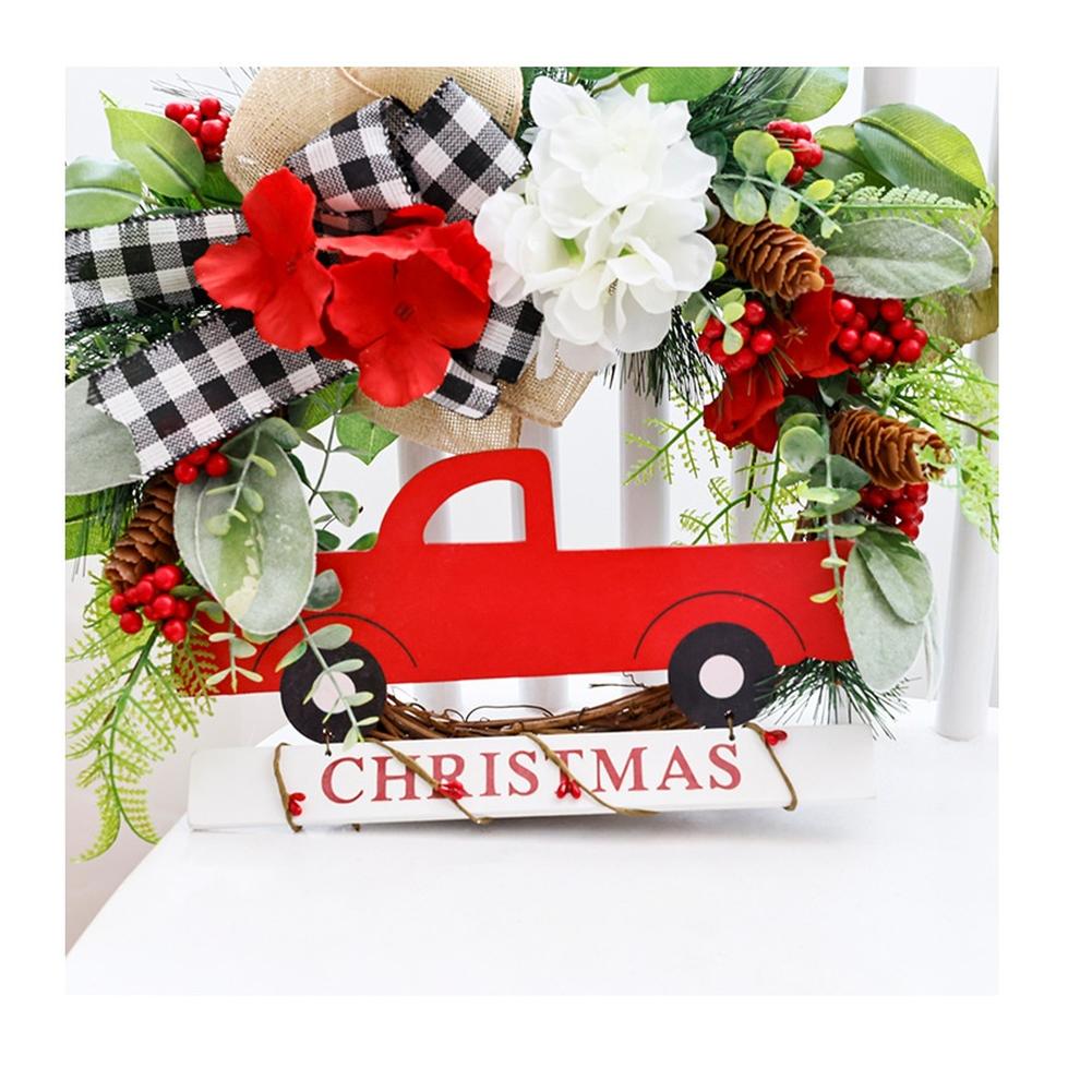 Easy Installation Farmhouse Decor Red Truck Wreath Festive Holiday Theme