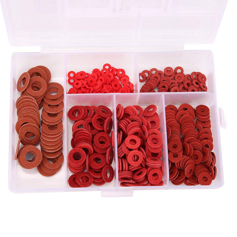 ViaGasaFamido 500Pcs Fiber Motherboard Insulating Washers Spacer, Red Insulation Washer Assortment Kits, Carbon Steel Plated White Zinc, for