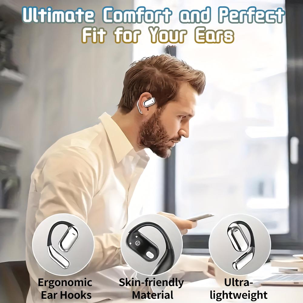 True Wireless Open-Ear Bluetooth Earbuds 5.4 TWS – 360° Surround Sound, All-Day Comfort, Sports Fit, Clear ENC Calls
