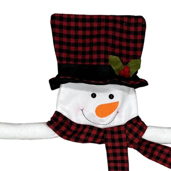Christmas Snowman Tree Topper Large Plush Snowman Treetop Hugger with Red Black Plaid Top Hat Scarf Xmas Tree Ornament