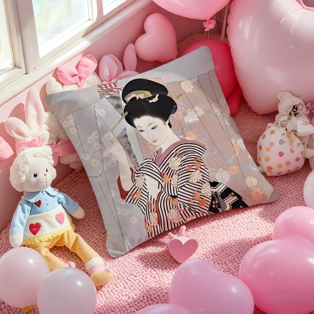 Japanese Lady Classic Cushion Cover Pattern Printed Pillowcase for Living Room Sofa Cushion Cover & Bedroom Decor