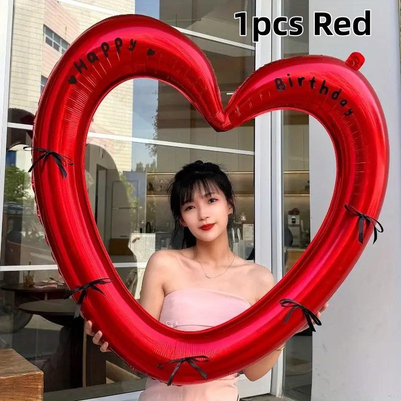 1pcs Heart Balloon Birthday Party Festival Prop Wedding Decoration Heart-Shaped Photo Frame Romantic Bow Deco Home Accessories