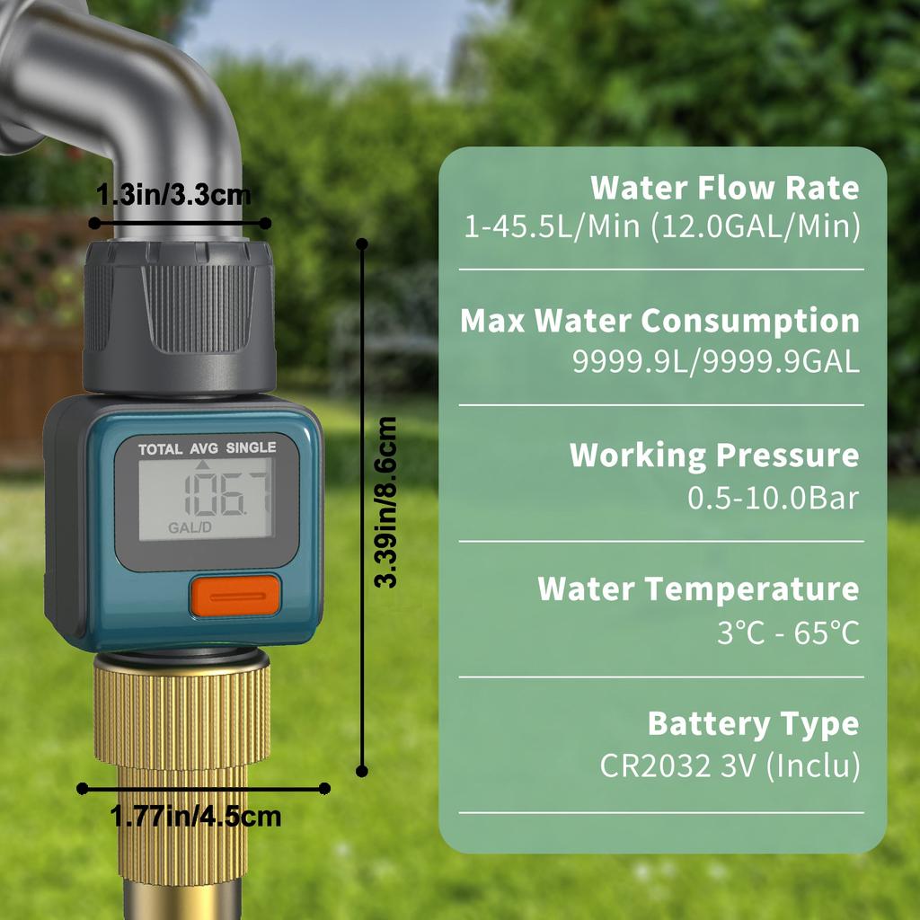 Eshico Water Flow Meter Measure Gallon/Liter Consumption and Flow Rate for Outdoor Garden Hose Watering, RV Water Tank Filling