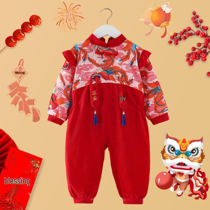 Children's Chinese-Style Corduroy Coverall: Waterproof, Dirt-Proof, Reversible Tang Suit Apron for Boys & Girls, Ideal for Autumn and Winter.