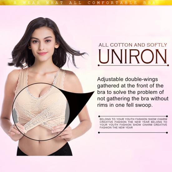 Women Cross Front Side Buckle Push Up Lace Wireless Brassiere Bra Underwear for Yoga