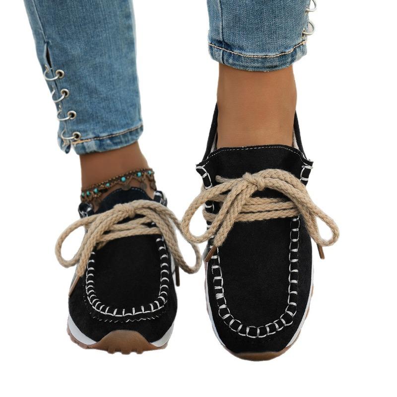 Damskie mokasyny wsuwane z zamszu - Płaskie buty z miękką podeszwą w stylu boho na jesień, Wygodne mokasyny do jazdy na co dzień