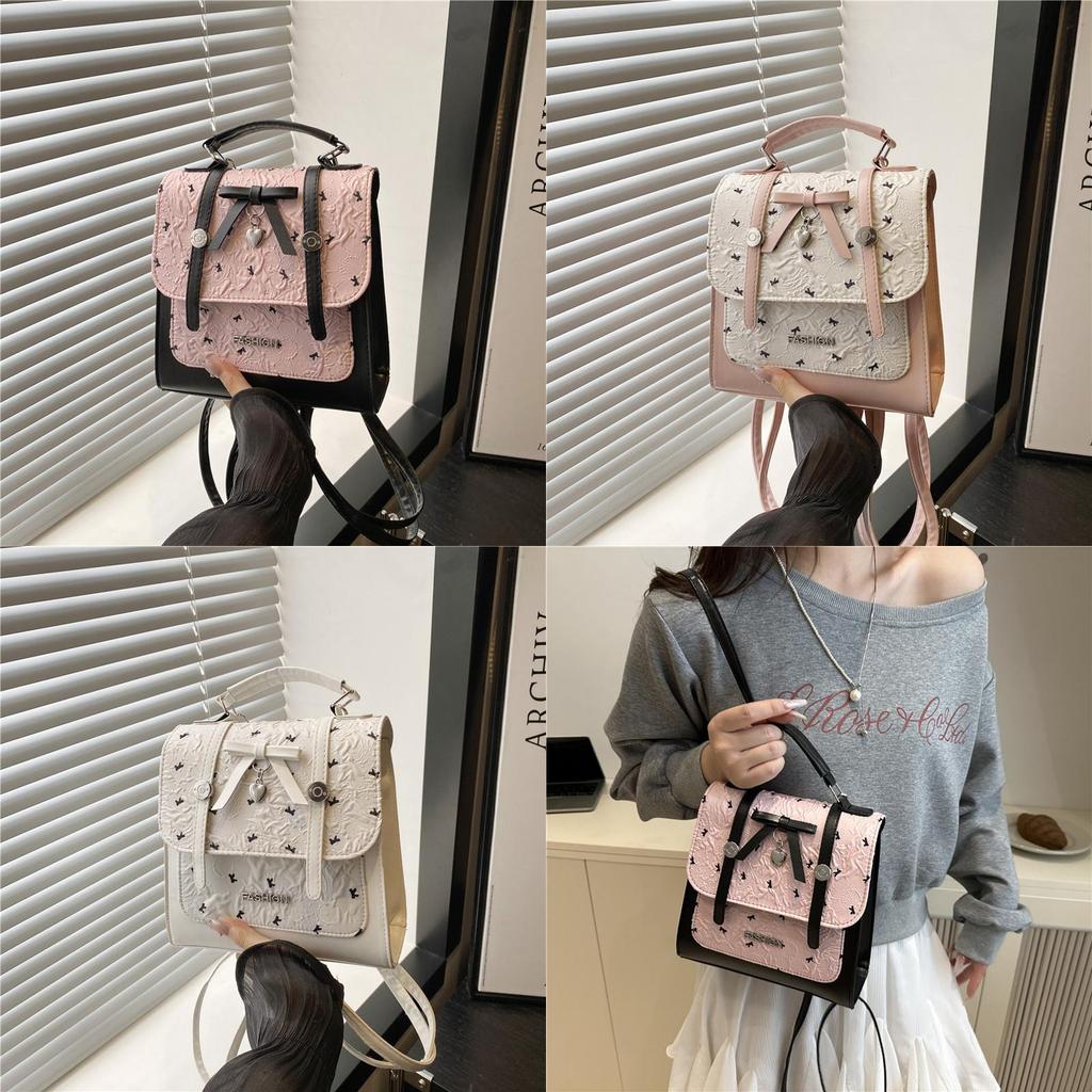Pu Material Pink Bowknot Handbag With Magnetic Closure For Daily Use