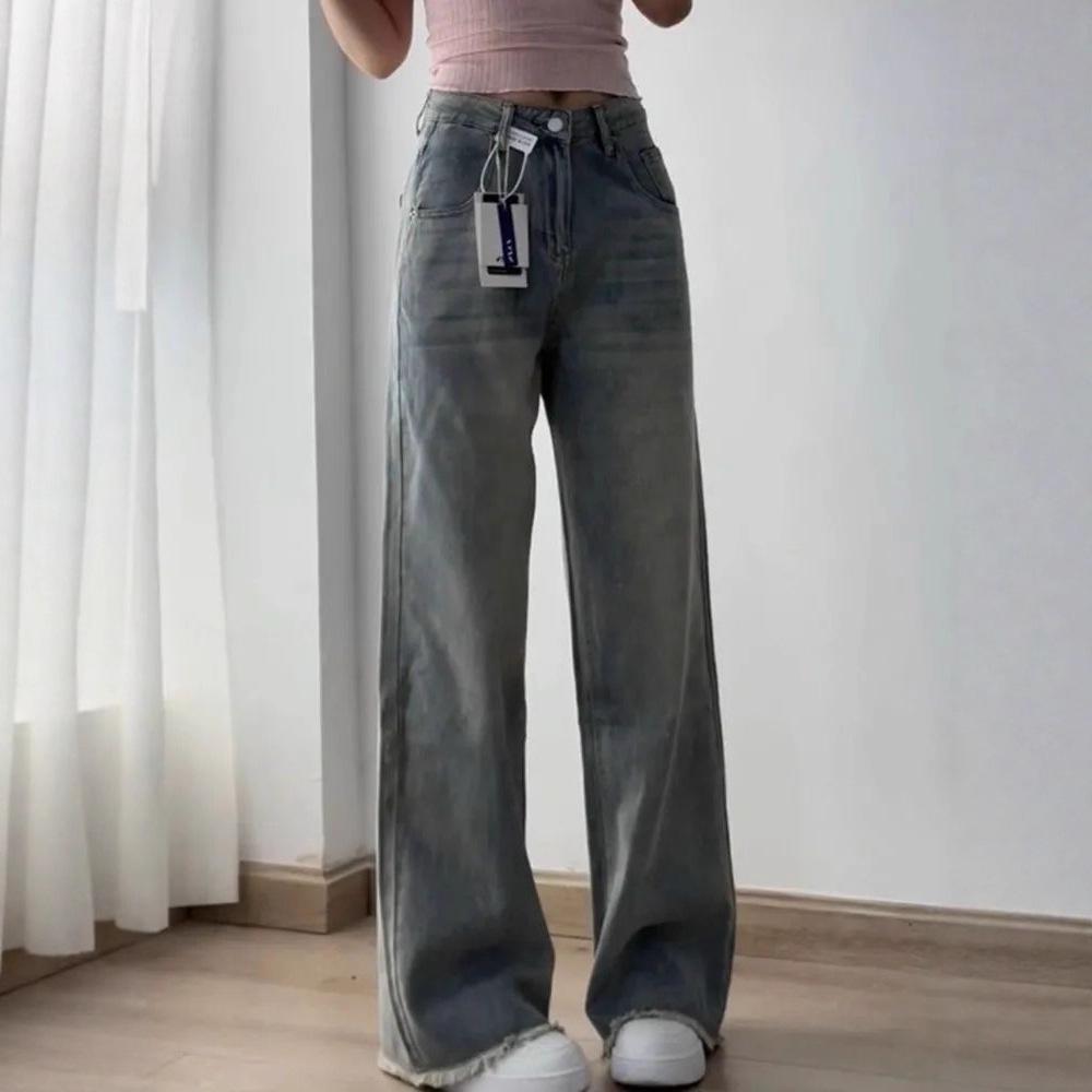 Women s High-Waisted Distressed Raw Hem Jeans - Autumn/Winter Slimming Straight-Leg Style XL