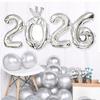 Krone 2026 Folieballonger med Tall 16 tommer Nyttårsaften Festdekorasjon Festartikler Navidad 2026 Julepynt Fotorekvisitt