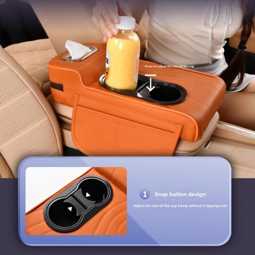 Durable Four-In-One Car Center Armrest Box Multi-Function PU Leather Vehicle Tissue Box Auto Accessories Cup Holder Storage Box