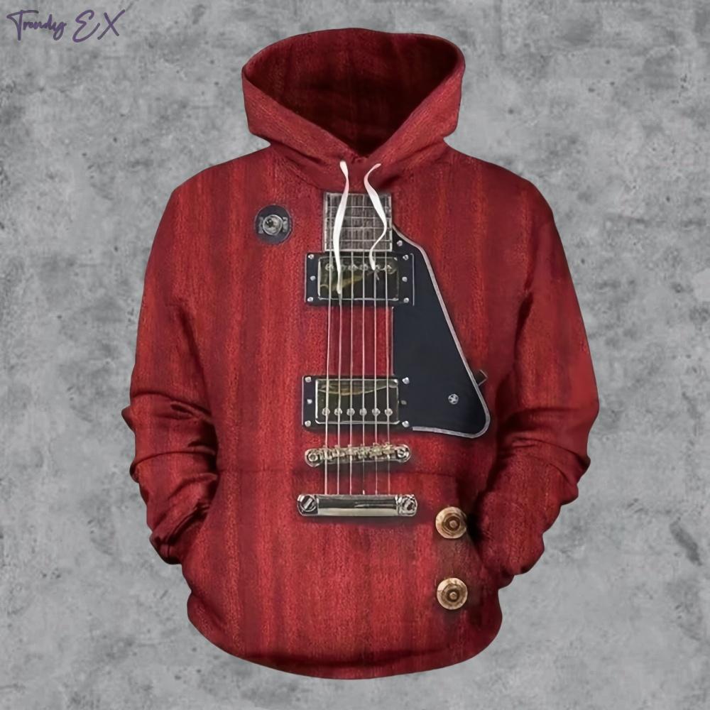 Sweatshirt Man Funny Guitar Pattern Fashion Street Oversized Hoodie Quick-Drying Sports 3D Print Casual Pockets Men's Clothing