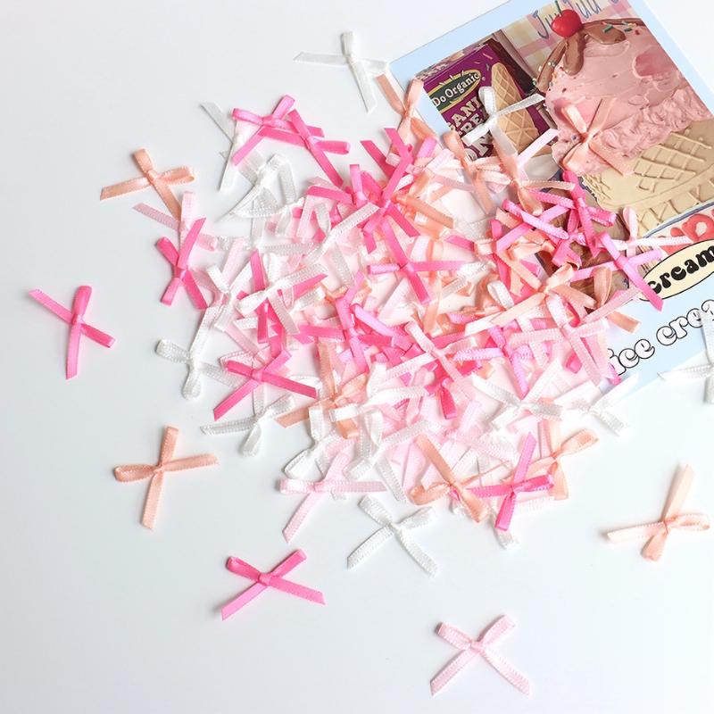 

100 шт. Красочные Мини Атласные Ленты Бантики Завязки Нашивка Аппликация DIY Аксессуары Украшение для Одежды