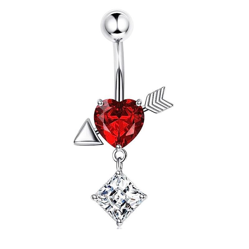 Navel Ring Western Style Red Zircon Studded Sexy Minimalist 1Pcs Body Piercing Jewelry for Beach Party Daily Wear