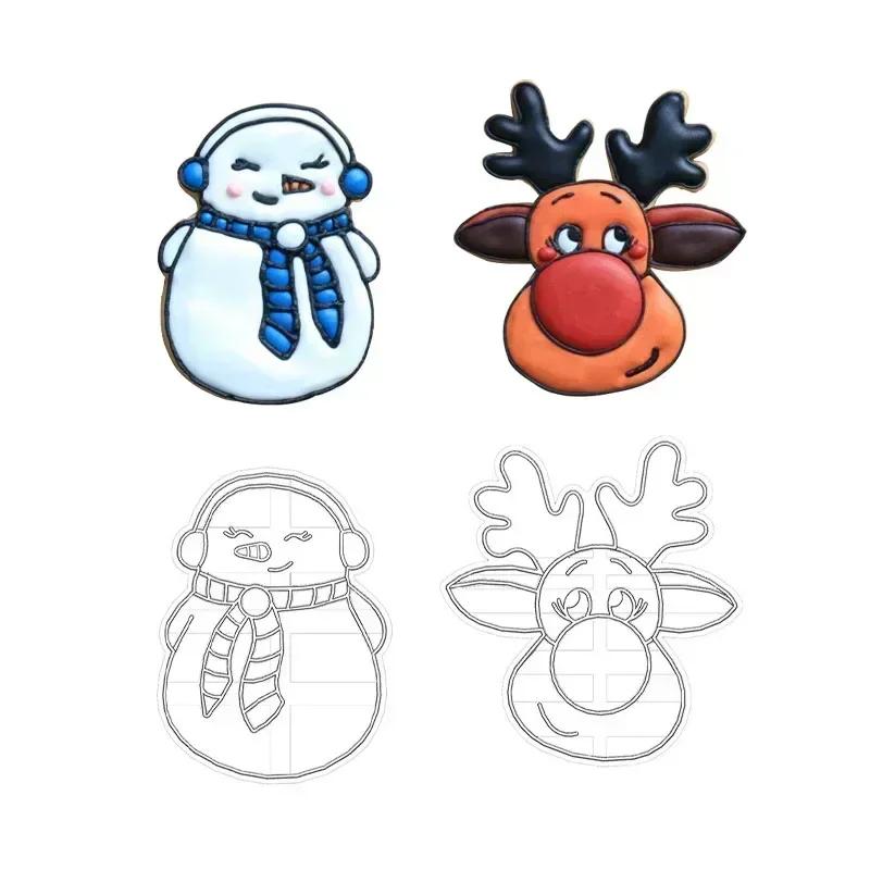 New Christmas Cookie Cutters Snowman Reindeer Shaped Christmas Themed Pressable Biscuit Mold Cookie Stamp Embosser Baking Pastry