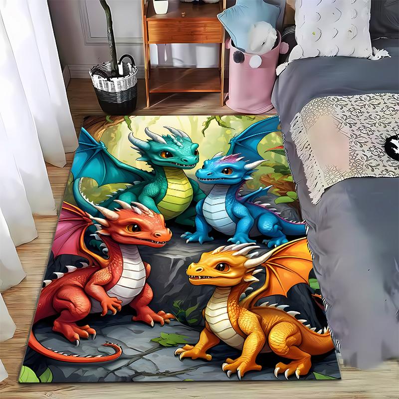 "Colorful Baby Dragons Carpet with Forest Design for Kids Room Decor" Suitable for use as an anti-slip for living room bedroom sofas