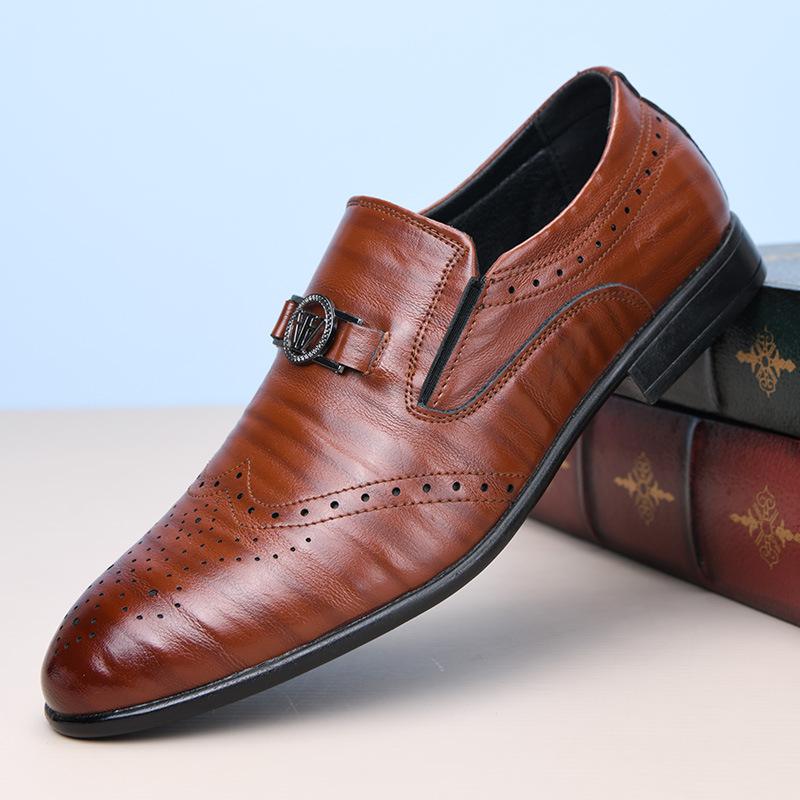 Spring and autumn new Brock glove shoes men's business retro one-pedal lazy shoes casual leather shoes men's formal wear