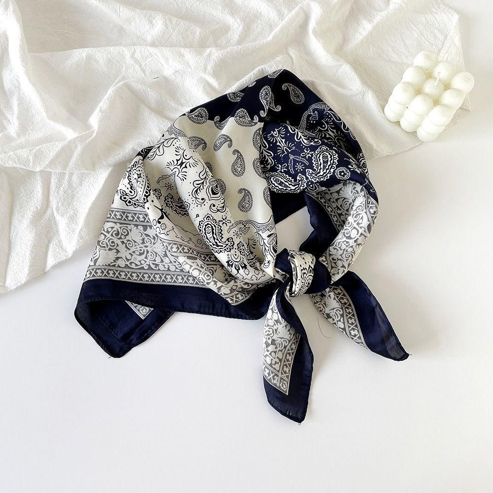 Floral Print Silk Square Scarf Soft Neckerchief Shawl Retro Headband Scarf For Women Ladies