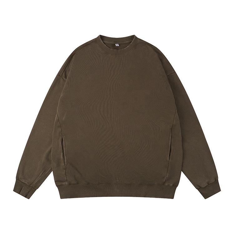 Men s Heavyweight 350g Washed Cotton Round Neck Hoodie with Embroidery Logo 2XL