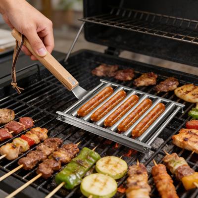 Wurstwender BBQ Grillrost Edelstahl Hotdog-Wender Grillhalterungen Tragbares Antihaft-Grillwerkzeug für Camping Picknick