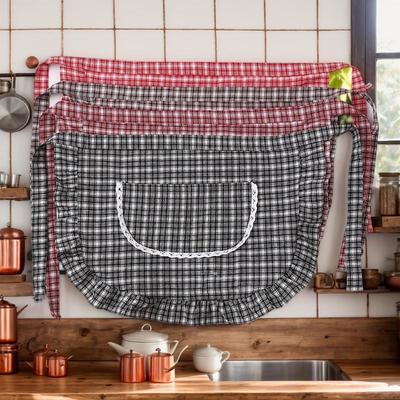 Apron Square Check Half Waist Apron Cotton Material Stain Resistant Breathable Home Cooking Work Clothes Kitchen Accessories