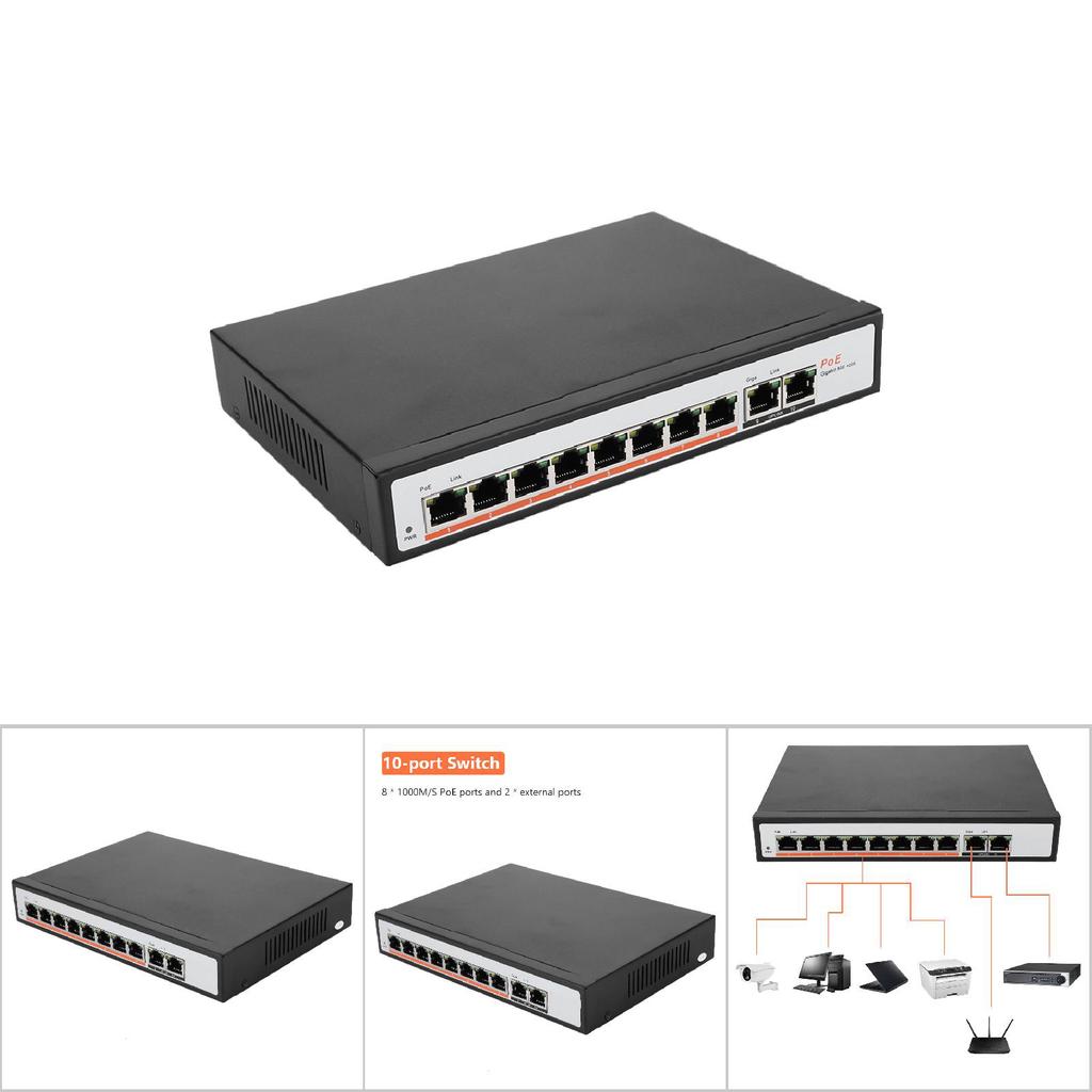 Switch Ethernet Gigabit PoE de 8+2 puertos con monitorización integrada para cámara IP