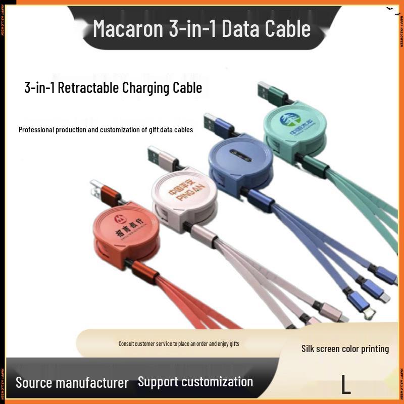 Logo-Printed Retractable 3-in-1 Charging Cable for Apple, Android, Type-C