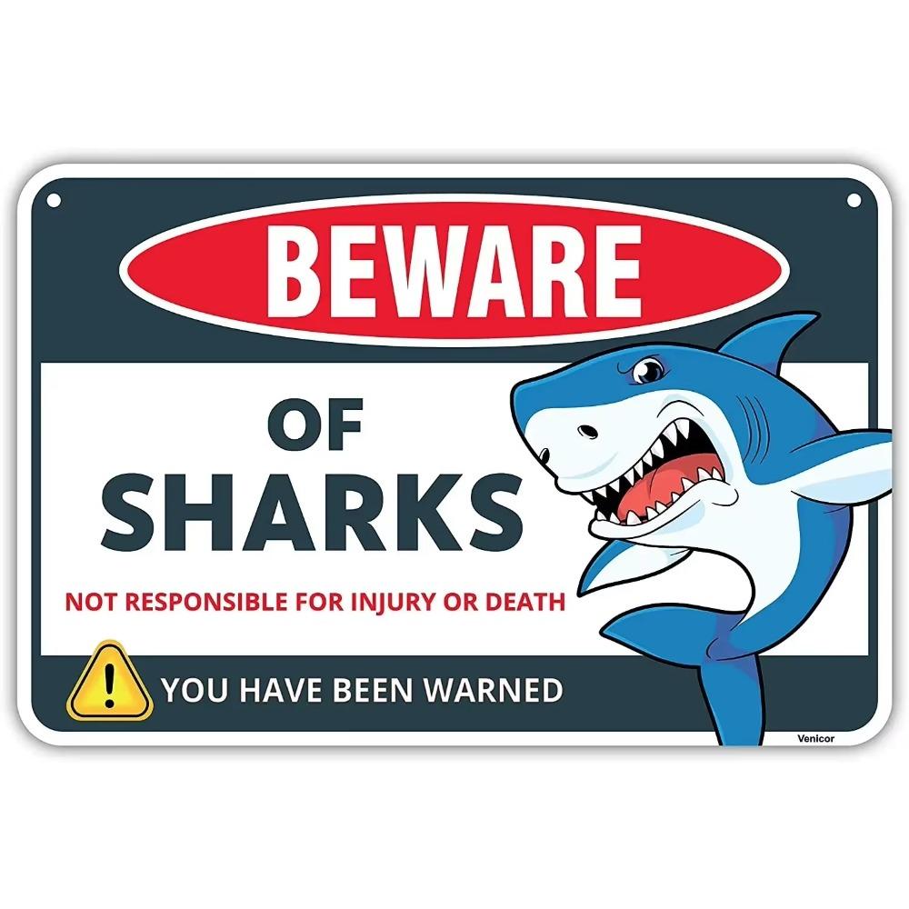 Retro Shark Warning Metal Sign Painted Plaque Perfect for Courtyard Manhole Swimming Pool and Wall Mural Decor