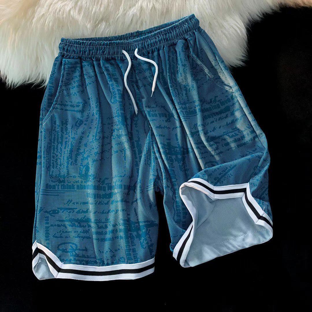 

Мужские быстросохнущие шелковые шорты с принтом тай-дай — модная, свободная, повседневная, универсальная летняя одежда. XL светло-синий