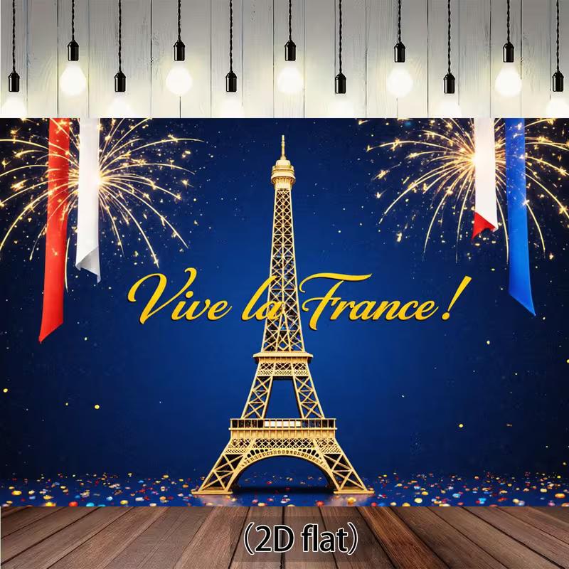 

2D Bastille Day Party Backdrop, Eiffel Tower & Sparkling Fireworks Photography Background 47.2x31.5inch/120*80cm