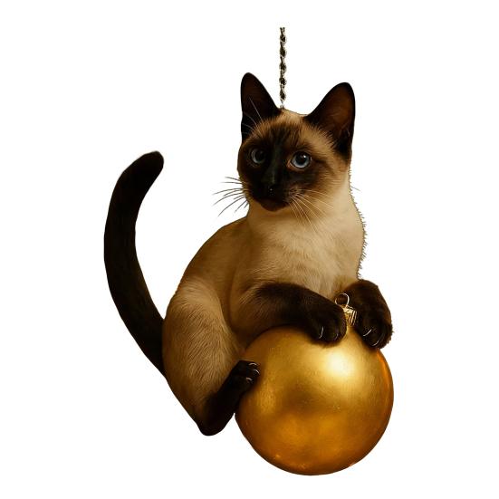 Cat Christmas Ornament Cute Kitten Christmas Ball Ornament 2D Flat Hanging Charm for Car Rearview Mirror