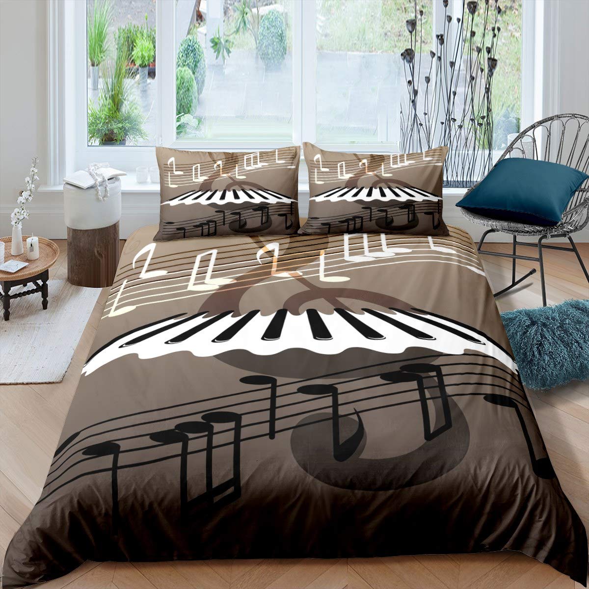 

Пододеяльник с рисунком фортепиано, 2/3 предмета, комплект постельного белья на музыкальную тематику, музыкальный узор, геометрическая полоска, королевский пододеяльник EU single(135x200cm)