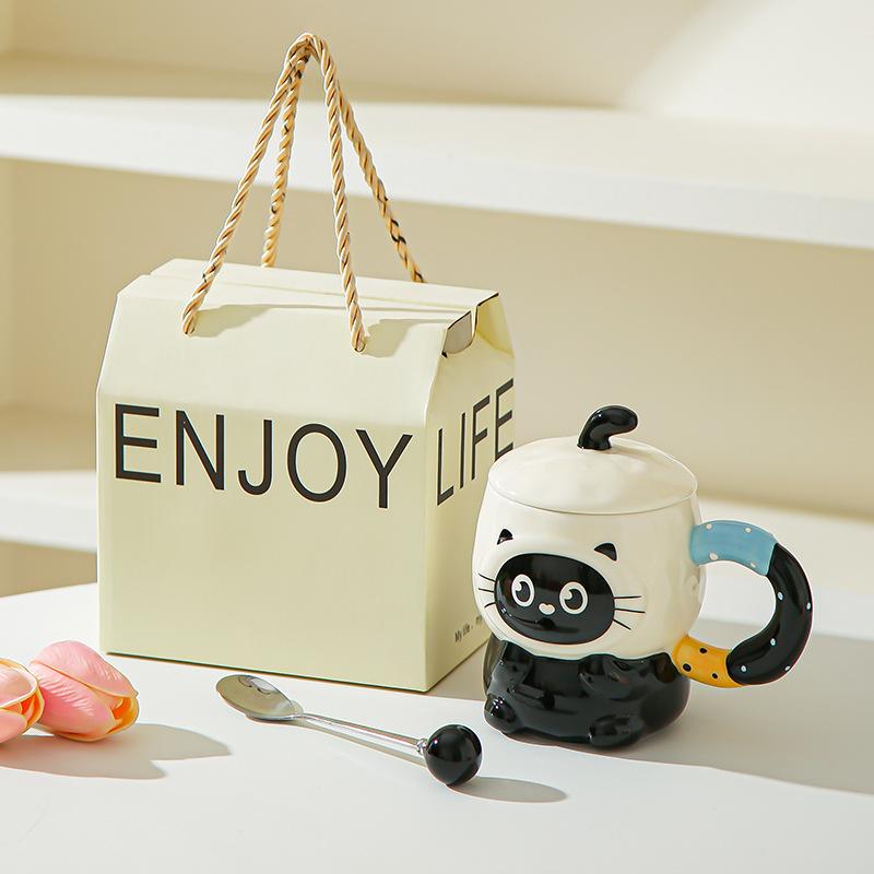 Cute cute cartoon piggy ceramic mug with lid for girls' birthday girlfriends practical souvenir gift box
