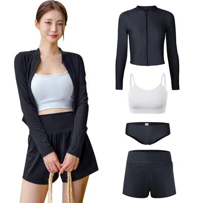 Adigaber Fitness Long Sleeve Rash Guard Separate Surfing UV UPF Stylish Women's 4-Piece Swimsuit, Body-Contouring Set, Fit, Pants, Tankini,
