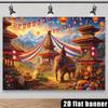 Vibrant Nepalese Festival Tapestry, Colorful Temple Celebration with Elephant, Floating Lanterns and Snow-Capped Himalayas, Rich Cultural Wall Art