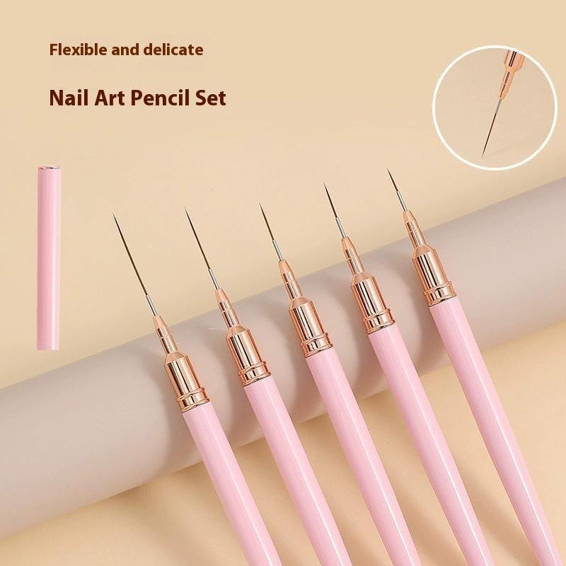 5Pcs Nail Art Liner Brush Set Uv Gel Nail Brushes Kits French Stripe Line Painting Drawing Flower Pen Professional Manicure Tool