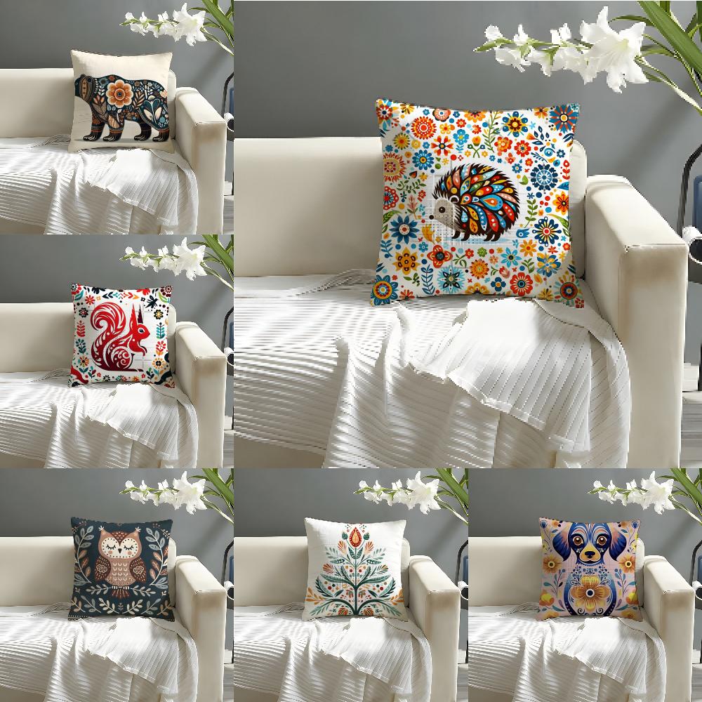 2 Colorful Natural Animal Flower Prints Pillow Case Home Living Room Decoration Linen Pillowcover Pillow Cases Cushion Cover