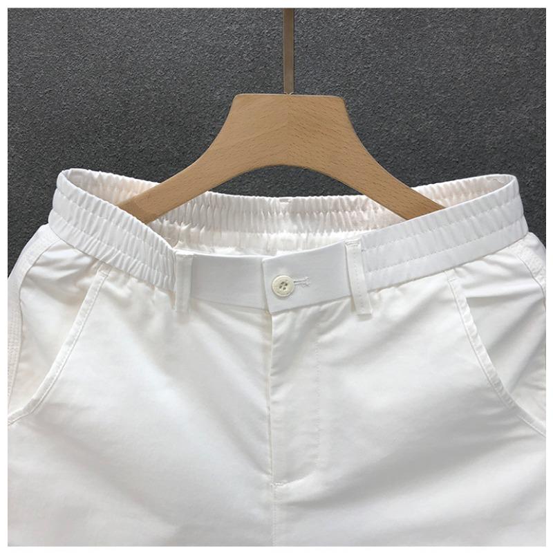 Men Elastic Waist Casual Shorts Button Placket Lightweight Straight Five Inch Daily Wear Summer Bottom