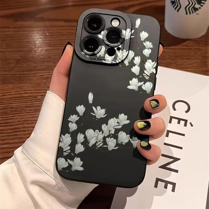 Pink Peach Blossoms Phone Case For iPhone 17 Pro Max 16 Pro 15 14 13 Mini 12 11 Pro Max 16E 17Air XS XR Silicone Soft Cover iPhone XS Max