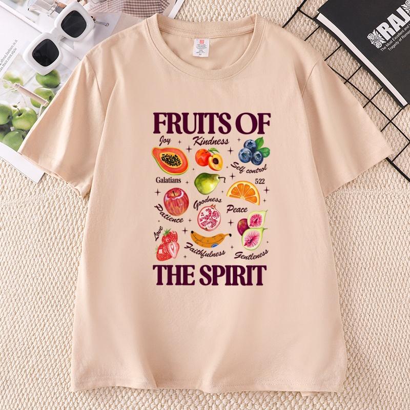 Boho Christian T Shirt Fruits of The Spirit TShirt Casual Cotton Short Sleeve Retro Jesus Apparel Floral Graphic Tshirt
