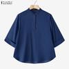 ZANZEA Blusa Casual de Mujer de Manga 3/4 Suelta Lisa con Cuello Redondo
