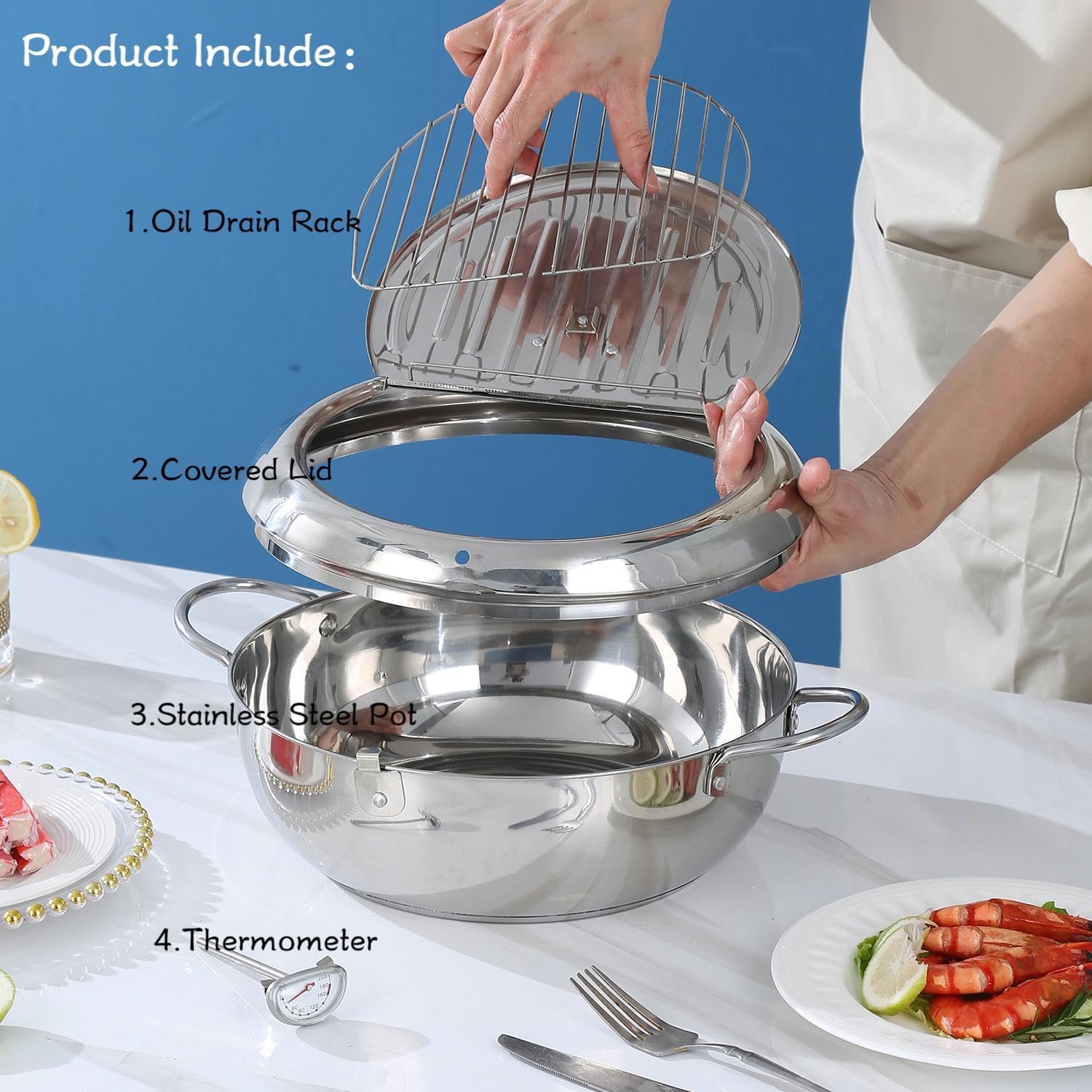 

Pot 11 Inch Large Stove Top with °F Temperature Control and Oil Drip Drainer Rack for French Fries Chicken Japanese United States