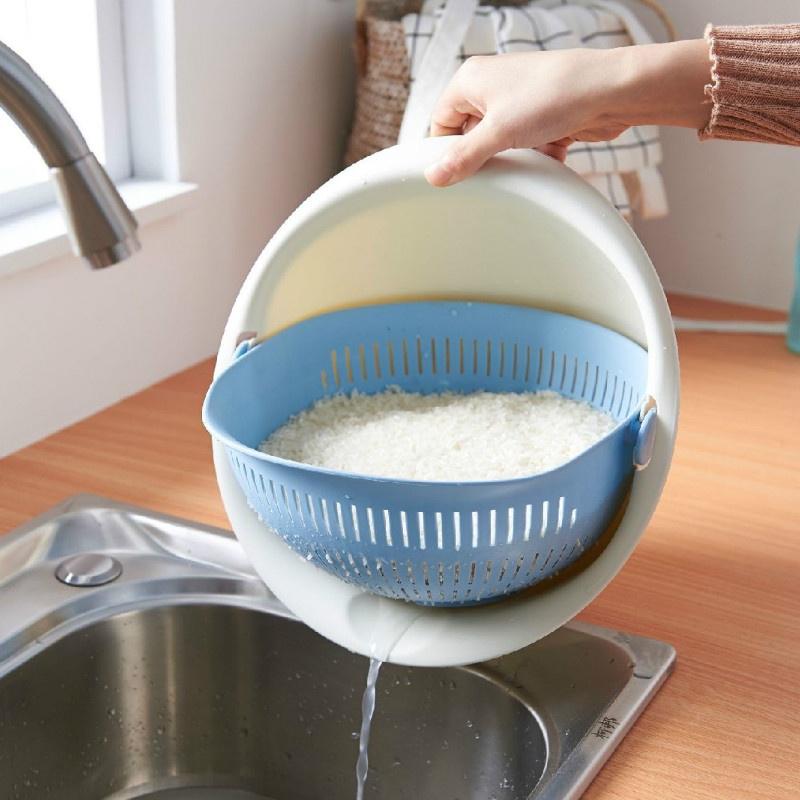 Double Drain Basket Washing Basket Multi-function Rotating Fruit and Vegetable Basket Practical Kitch