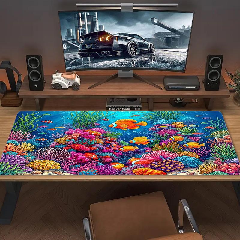 Underwater Artbig Fish Art Color Mouse Pad Large Gaming Table Cushion Non-slip Laptop Tablet Big Mousepad XXL Mat Mini PC Playmat With Lock Edge