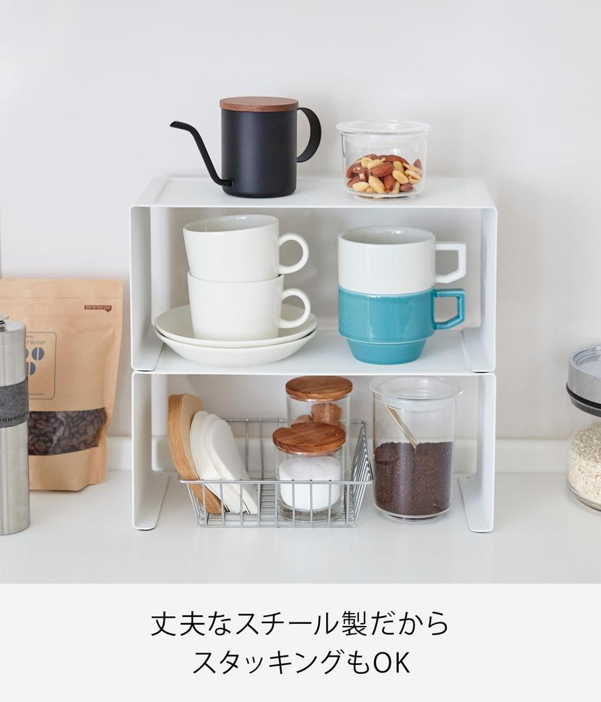 Yamazaki Tower Stackable Kitchen Steel x D14 x Model 3789 L-Shaped Rack, White, Approx. W30.5 H14cm,