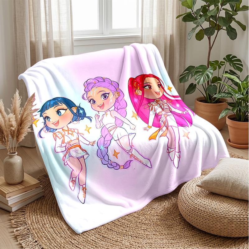 Kpop Demon Hunters Trykt Flanell Kastepledd Mykt Varmt Lettvekts Helårspledd for Sofa Seng Camping Hjemmeinnredning Julegave