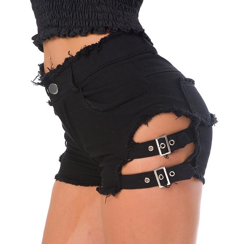 Nye Sommer Nattklubb Dame Høyt Liv Denim Shorts med Bokstaver, Ripped Slim Fit Jeans
