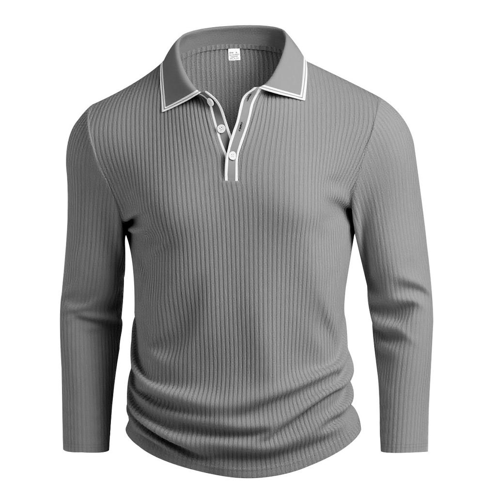 Men's Long Sleeve Polo Shirt Classic Button Placket Business Casual Golf Top for Spring Fall Wear
