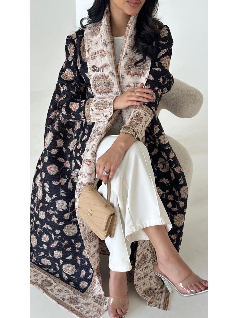 Women's Issey Miyake Pleated Print Cardigan Abaya - Long, Plus Size Arab Robe