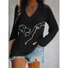 ilstile Women's Dog Print T-Shirts Summer Casual Loose Long Sleeve V Neck Tops White Black Blue Green T Shirt Hot Sale